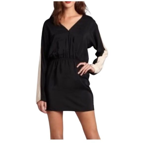 Parker Silk Colorblock Faux Wrap Blouson Mini Dress - Picture 1 of 9